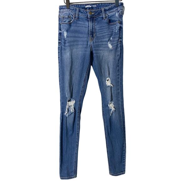 Old Navy Rockstar Super Skinny Mid-Rise Medium Wash Distressed Jeans Sz 4 Tall - Picture 1 of 10